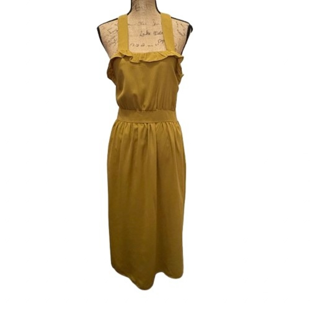 Goodnight Macaroon Maxi Dress‎ Ruffle Halter Neck Tie Back Mustard Size Medium